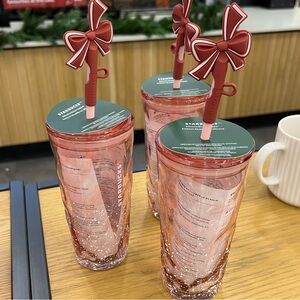 Starbucks Holiday 2025
Pink Mauve Speckled Glass Tumbler with Bow Topper NEW